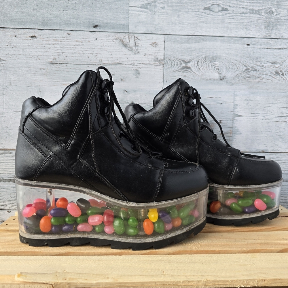 YRU Qloud 2091 High Platform Boots Black Clear Size 7
